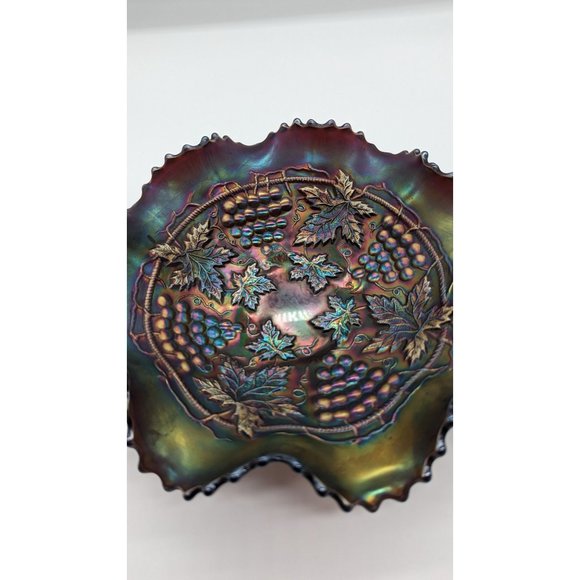 Northwood Iridescent Grape and Cable Plate Carnival Glass Vintage - Picture 14 of 16